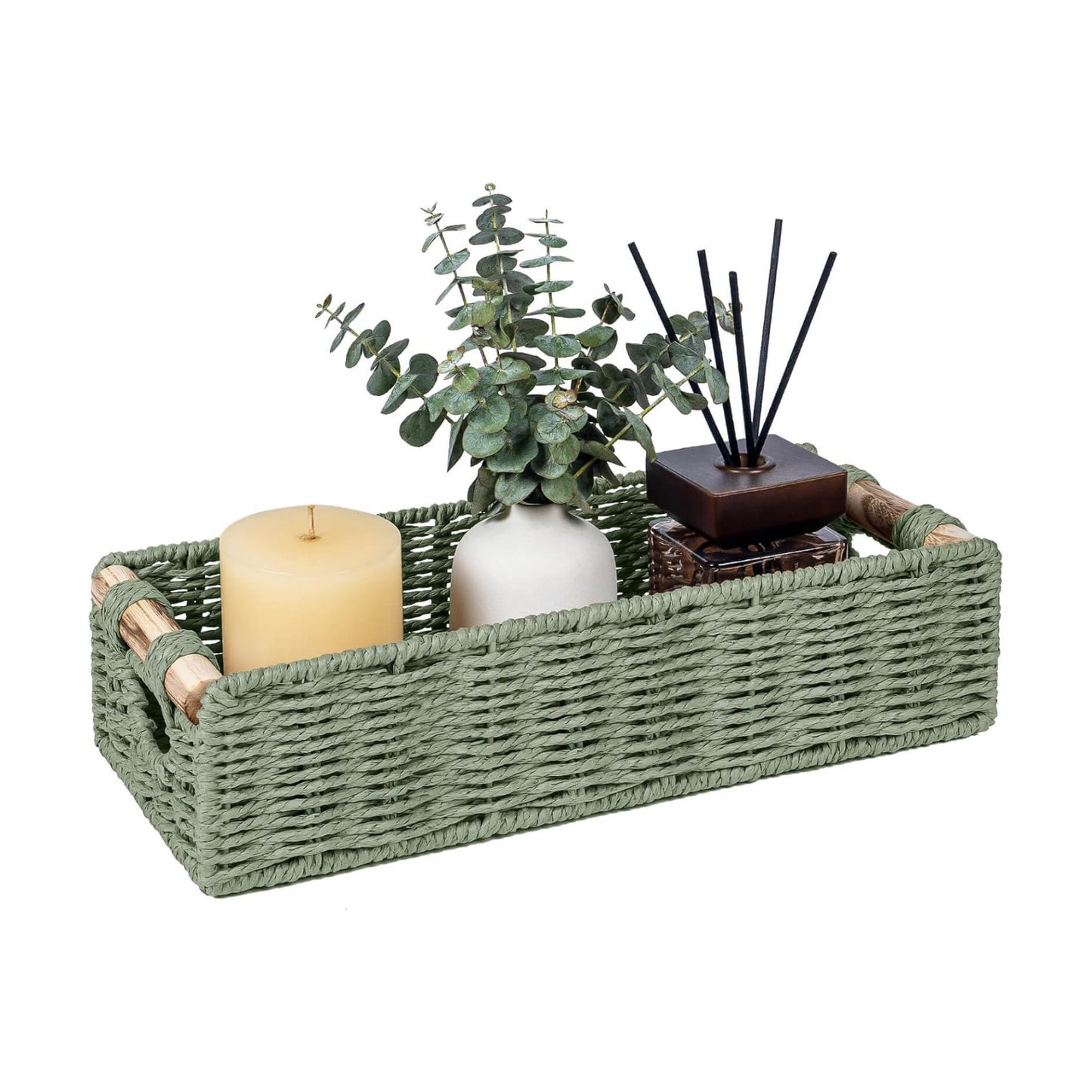 Handwoven Toilet Tank Top Paper Baskets / Green