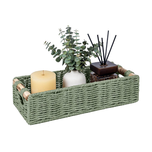 Handwoven Toilet Tank Top Paper Baskets / Green