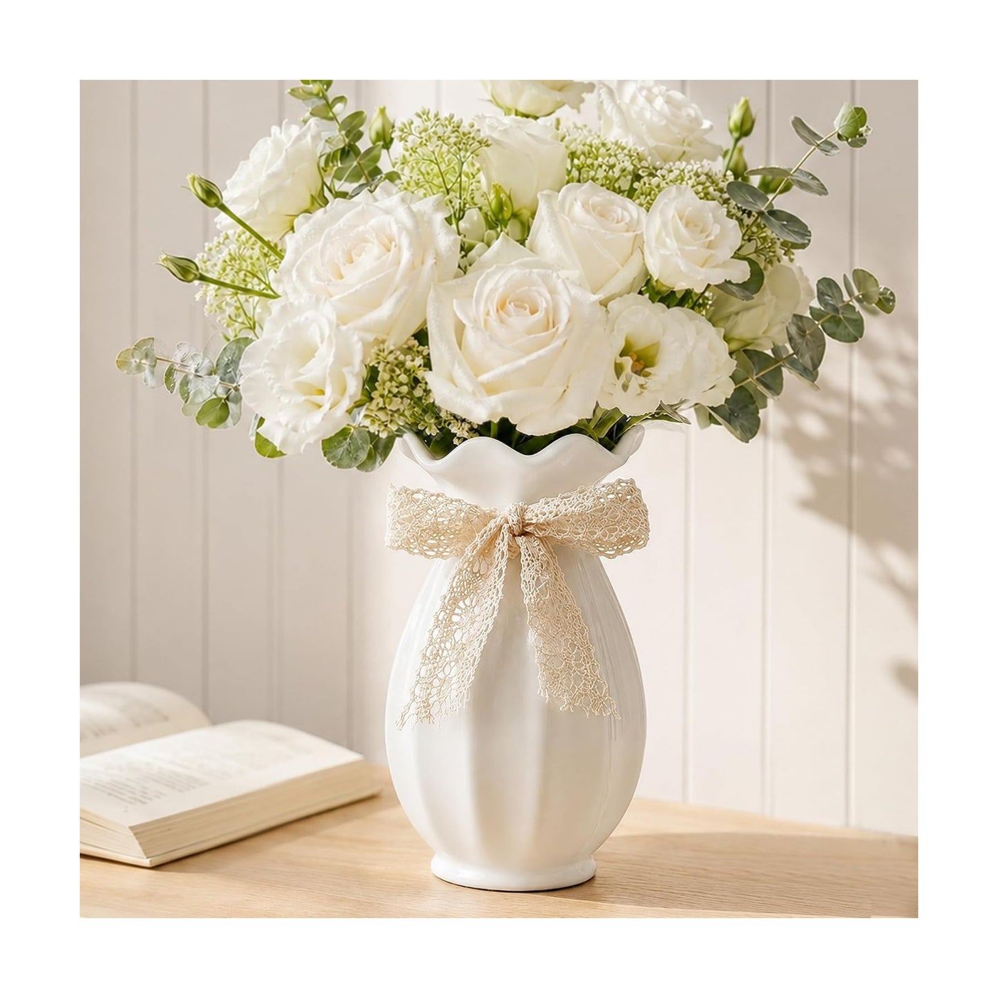 Ceramic Flower Vase / White / 7.5 Inch