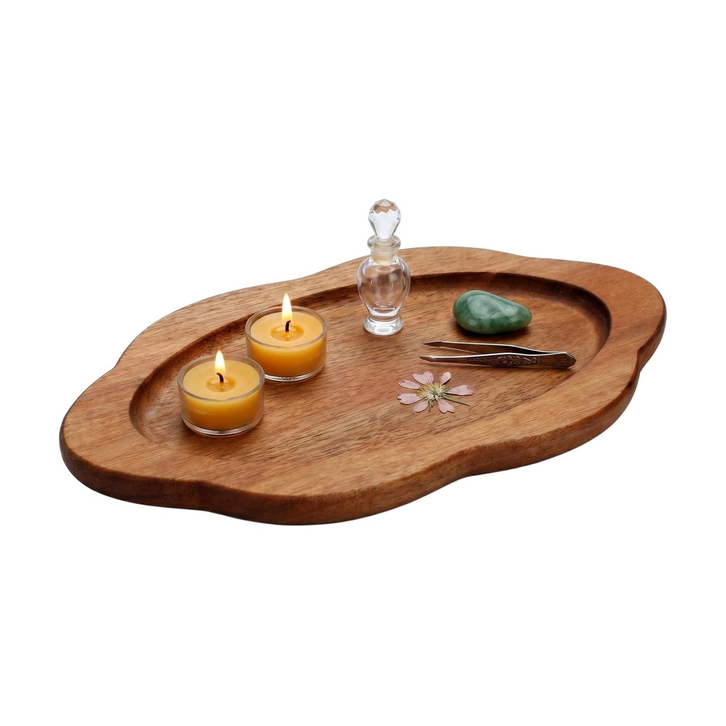Small Decorative Tray Wood Tray Decorative Oval Wooden / 9.8 x 5.5 x 0.6 / Scalloped / Acacia