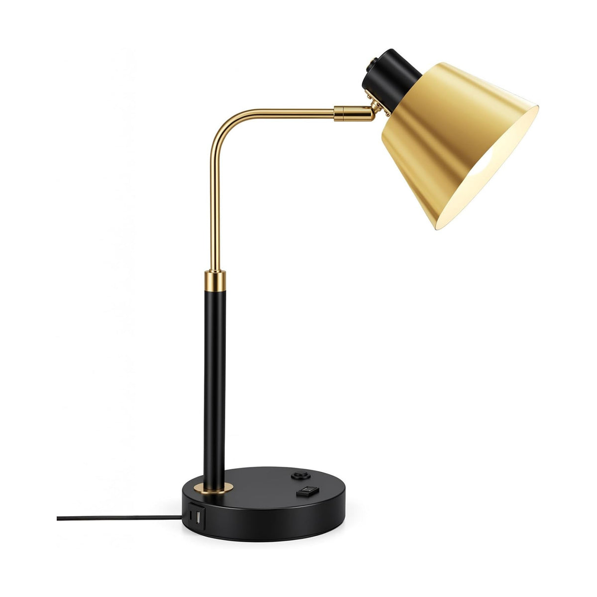 Desk Lamp with USB-C, USB-A and AC Outlet, Adjustable E26 Table Lamp for Home Office and Bedside Reading, Matte Black