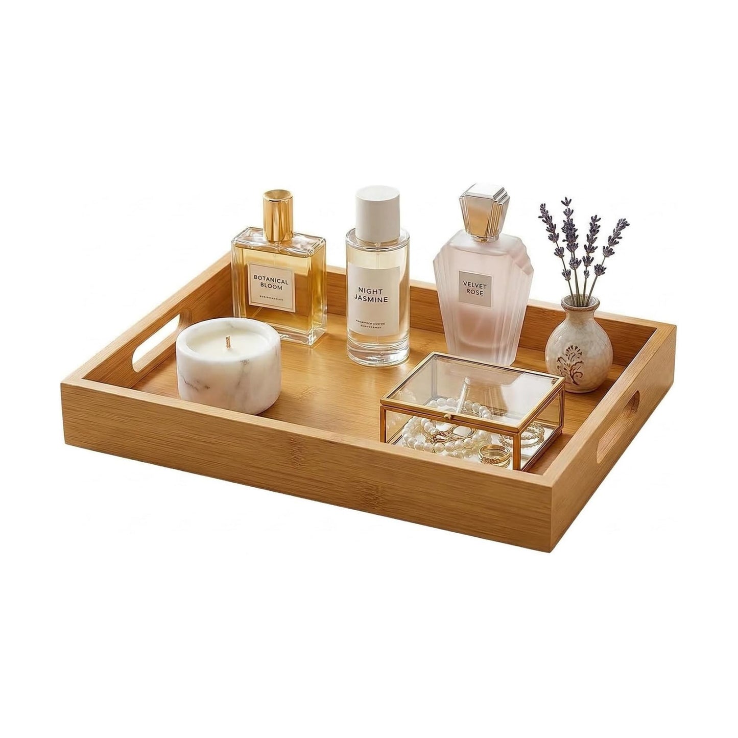 Bamboo Wood Display Tray for Dresser / Natural / 11.4 x 7.9