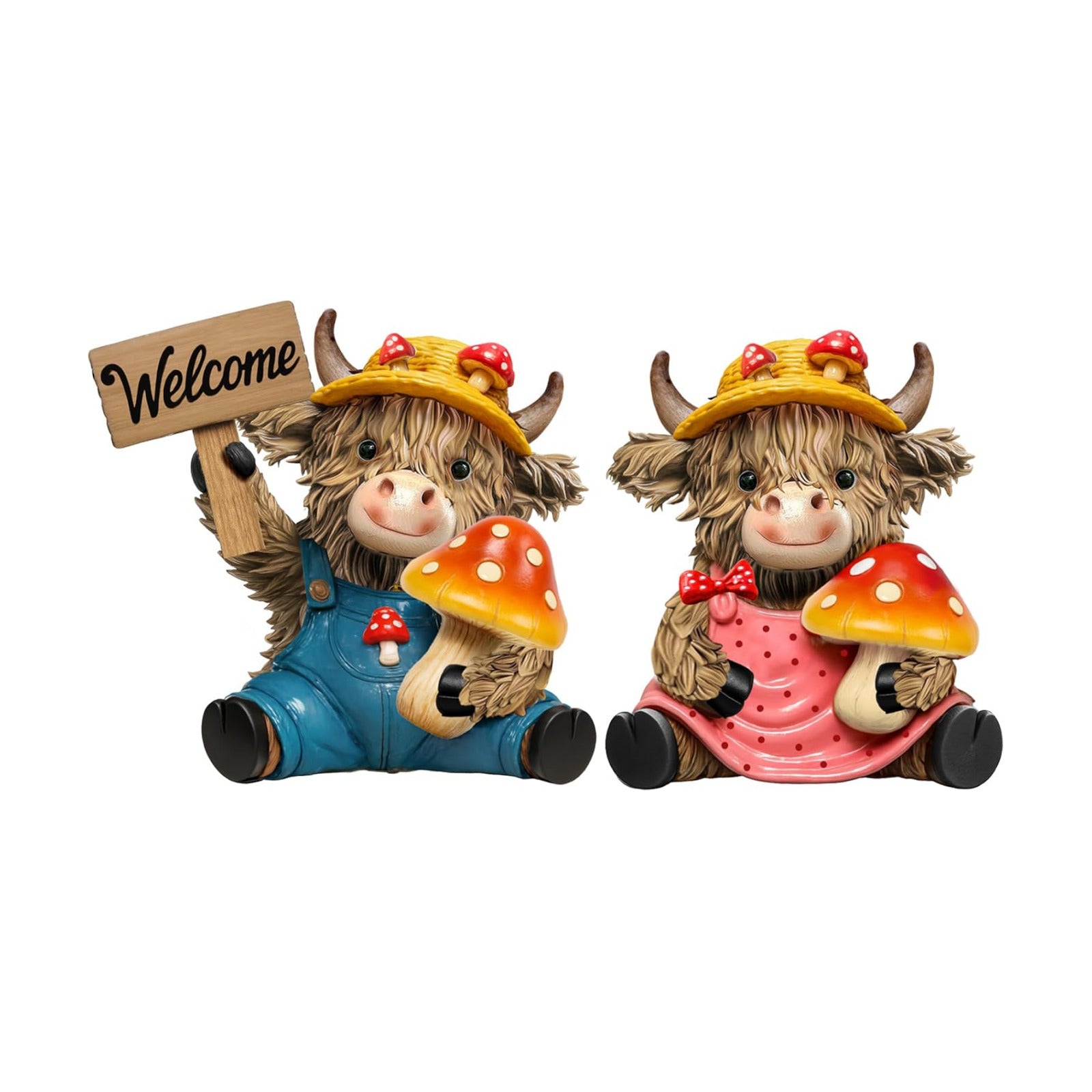 Welcome Resin Statue for Spring / Mushroom / Set of 2