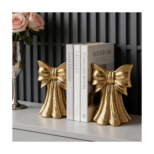 Vintage Bow Bookends for Large Heavy Books / Gold / Set of 2