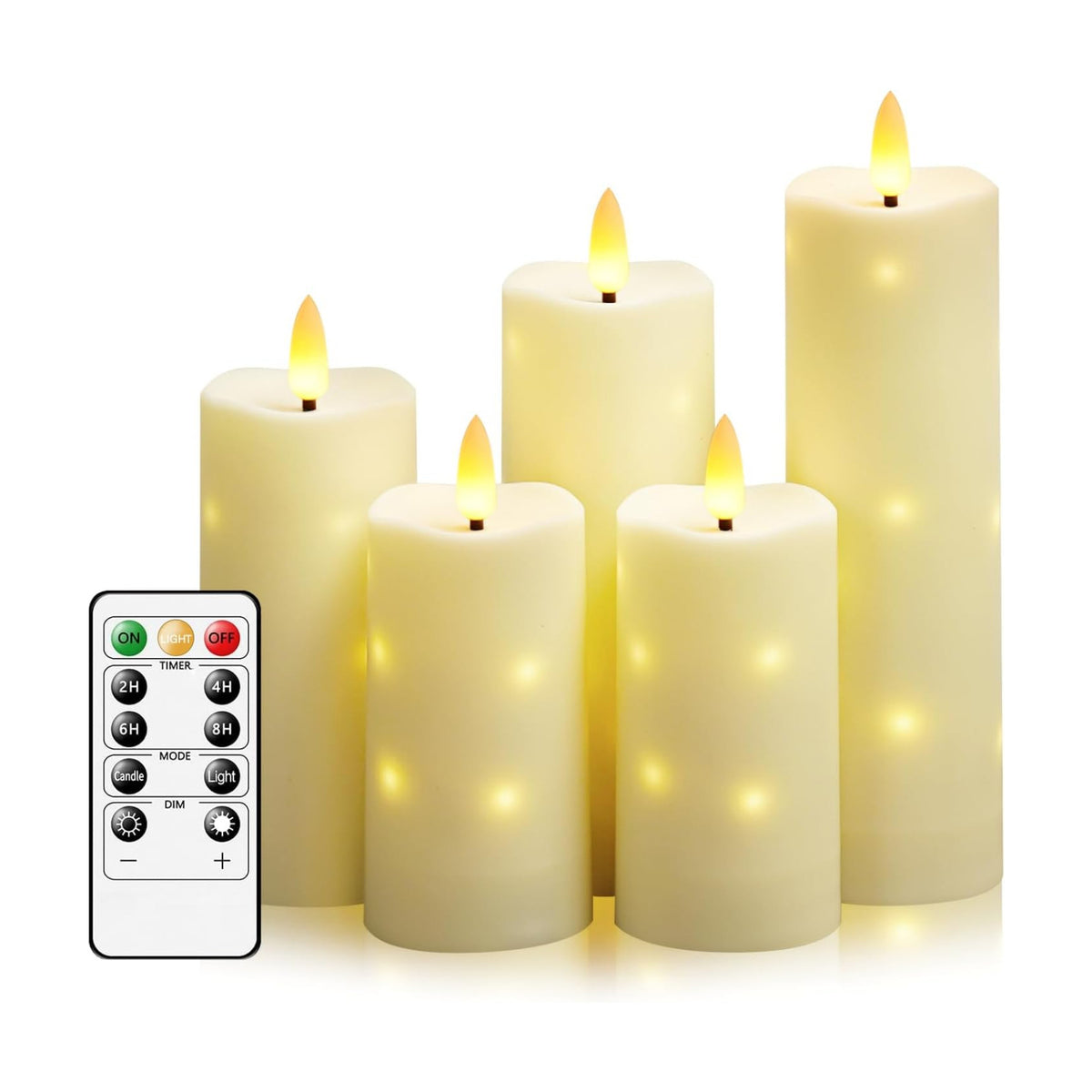 kakoya Outdoor Waterproof Flickering Flameless Candles with Timer,5Pcs Battery Operated LED Pillar Candles with
