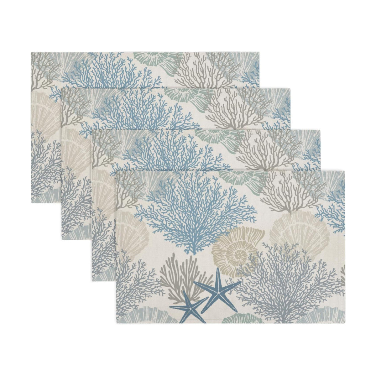 Nautical Coastal Placemats Set of 6 18x12 Inch Summer Beach Themed Linen Place Mats Heat-Resistant Washable Wipeable Seashell Starfish Coral Table Mat for Party Kitchen Dining Room Dinner Table Decor