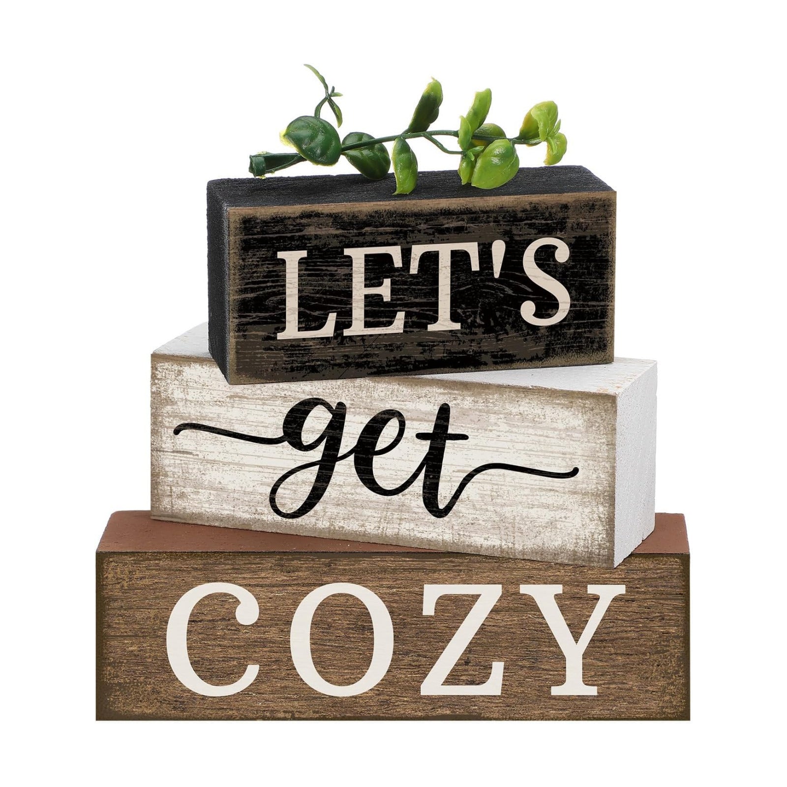 Moucuny 4 Pcs Farmhouse Table Decor Inspirational Wood Signs Let's Get Cozy