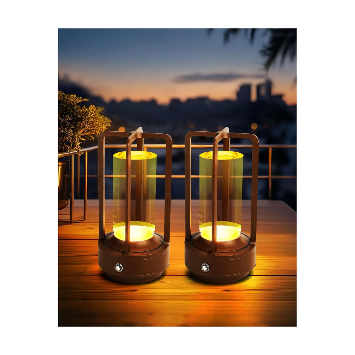 Set of 2 Cordless Table Lamps Rechargeable Desk Lamps Brown | Battery Operated Table Light with 3 Color Stepless