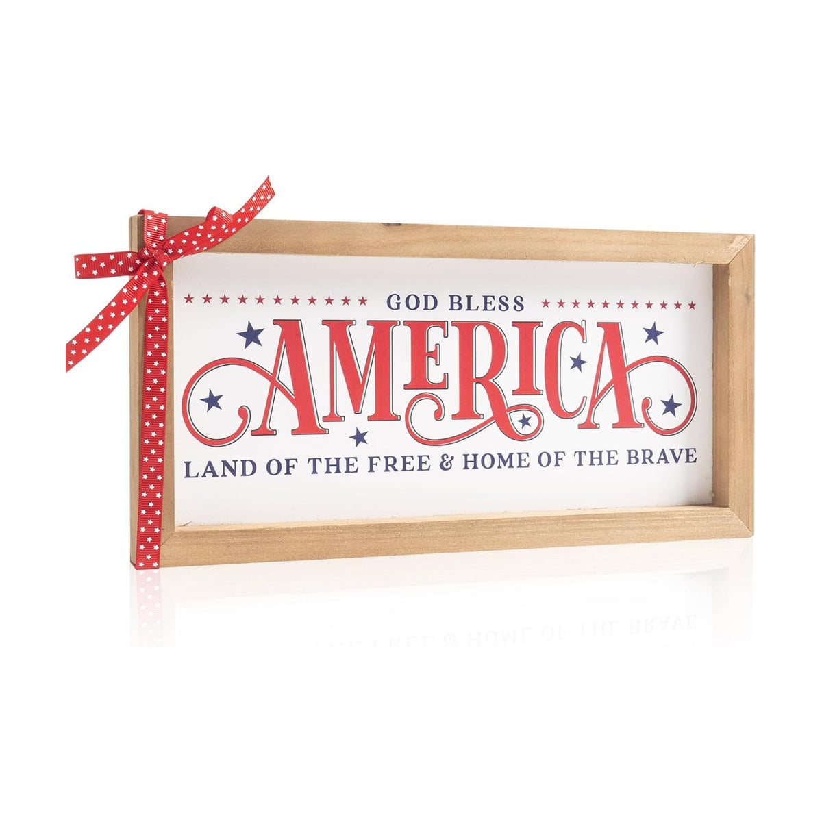 4th of July Patriotic Wall Decor, Wooden God Bless America Land of the Free Home of the Brave Sign, 250th Anniversary Independence Day Memorial Day Indoor Table Shelf Office Home Decorations