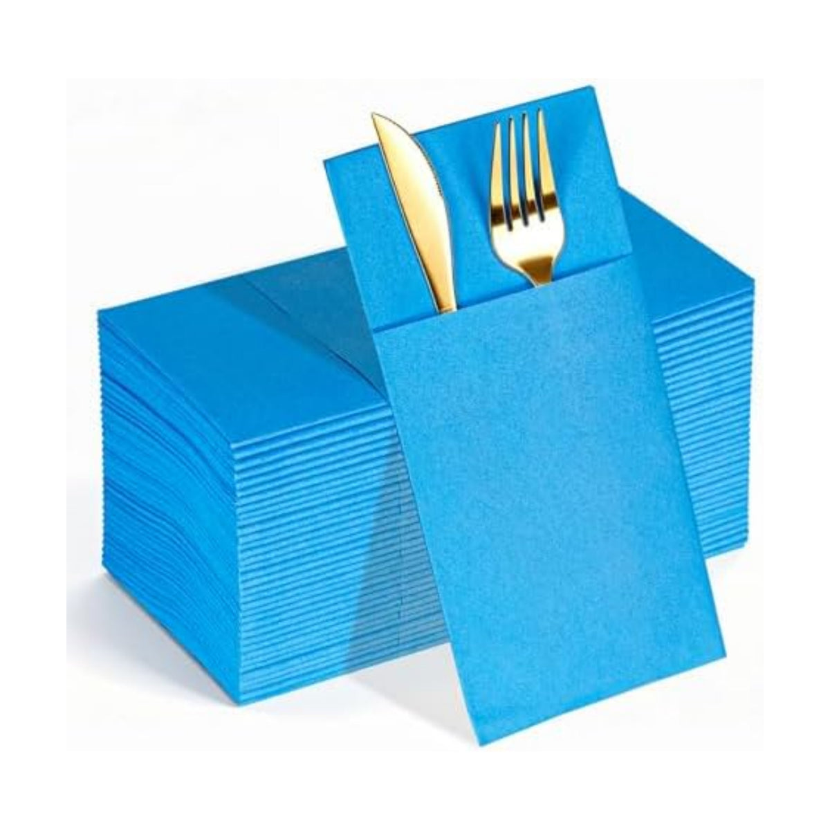 KAMMAK Napkins Disposbale 100 Pack Sky Blue Cloth like Paper Dinner Napkins with Pocket Folded Wedding Napkin Guest Hand Towels for Party Reception, Bathroom, Kitchen, Restaurants (16.5 x 16.5 inch)