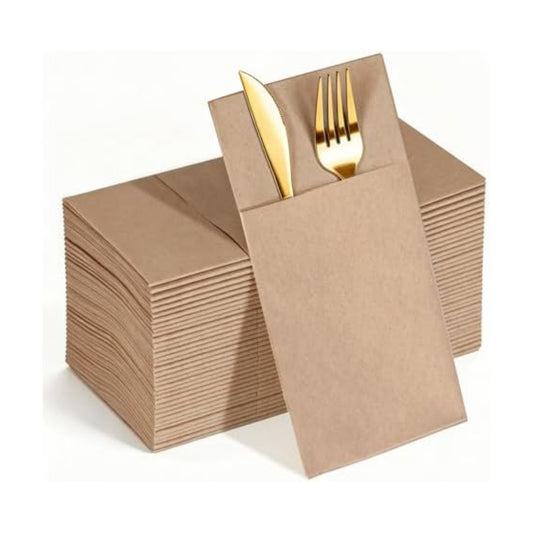KAMMAK Khaki Napkins Disposable with Pocket 100 Pack Cloth like Paper Dinner Napkins Folded Hand Towel for Party Decoration, Wedding Reception, Bathroon and Kitchen (16.5 x 16.5 inch)