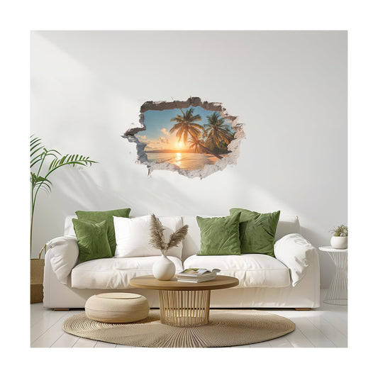 3D Tropical Beach Wall Decals Peel and Stick Ocean Sunset Palm Tree Wall Stickers / 6
