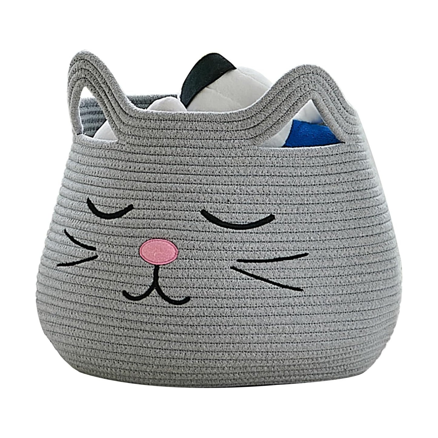Animal Baskets Large Woven Cotton Rope Storage / Grey / Cute Grey Cat