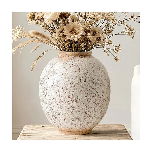 Large Round Ceramic Vase / 9.8"-oval / Retro-9.8 / Red