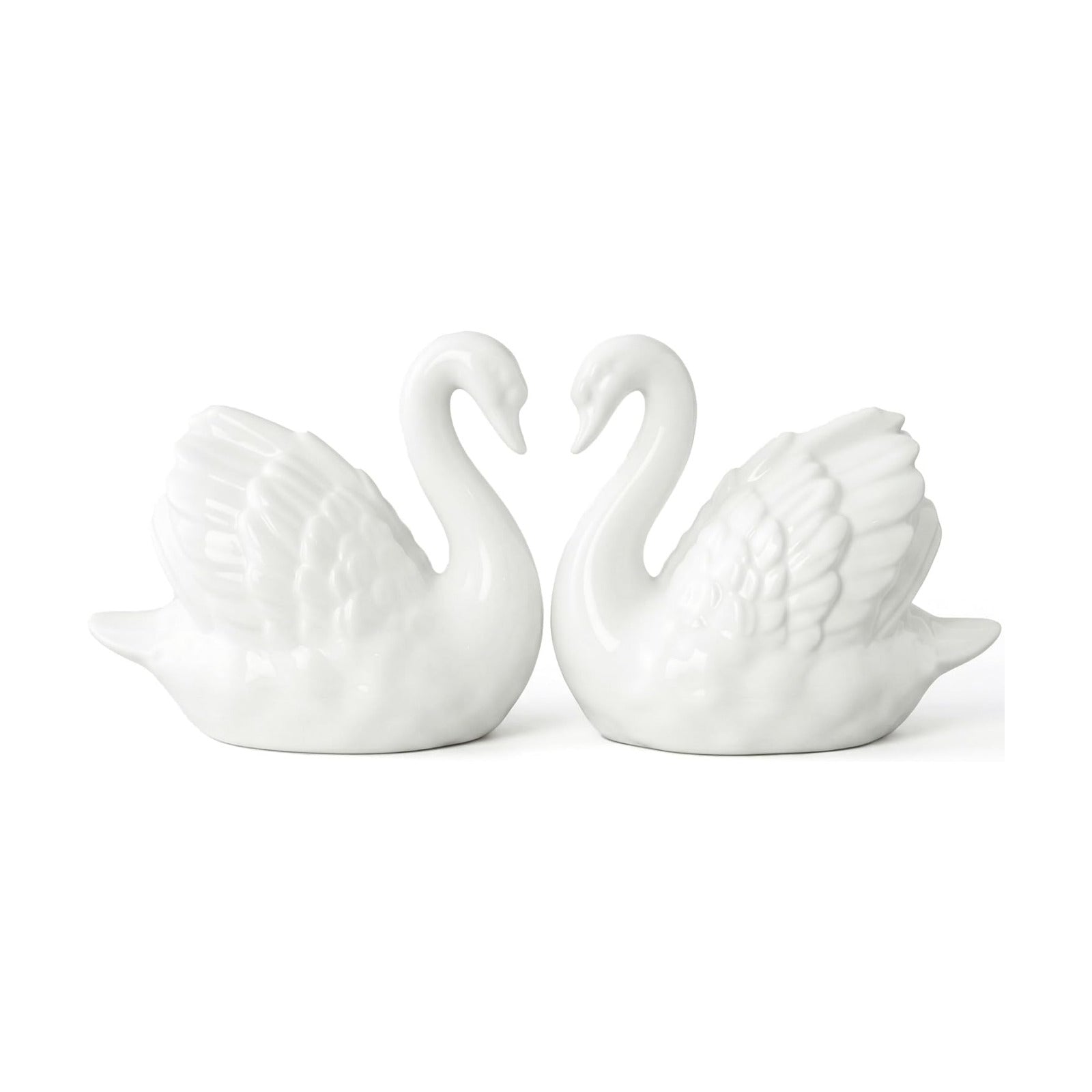 Ceramic Swan Figurines / White / 3.9 x 3.3 / Set of 2