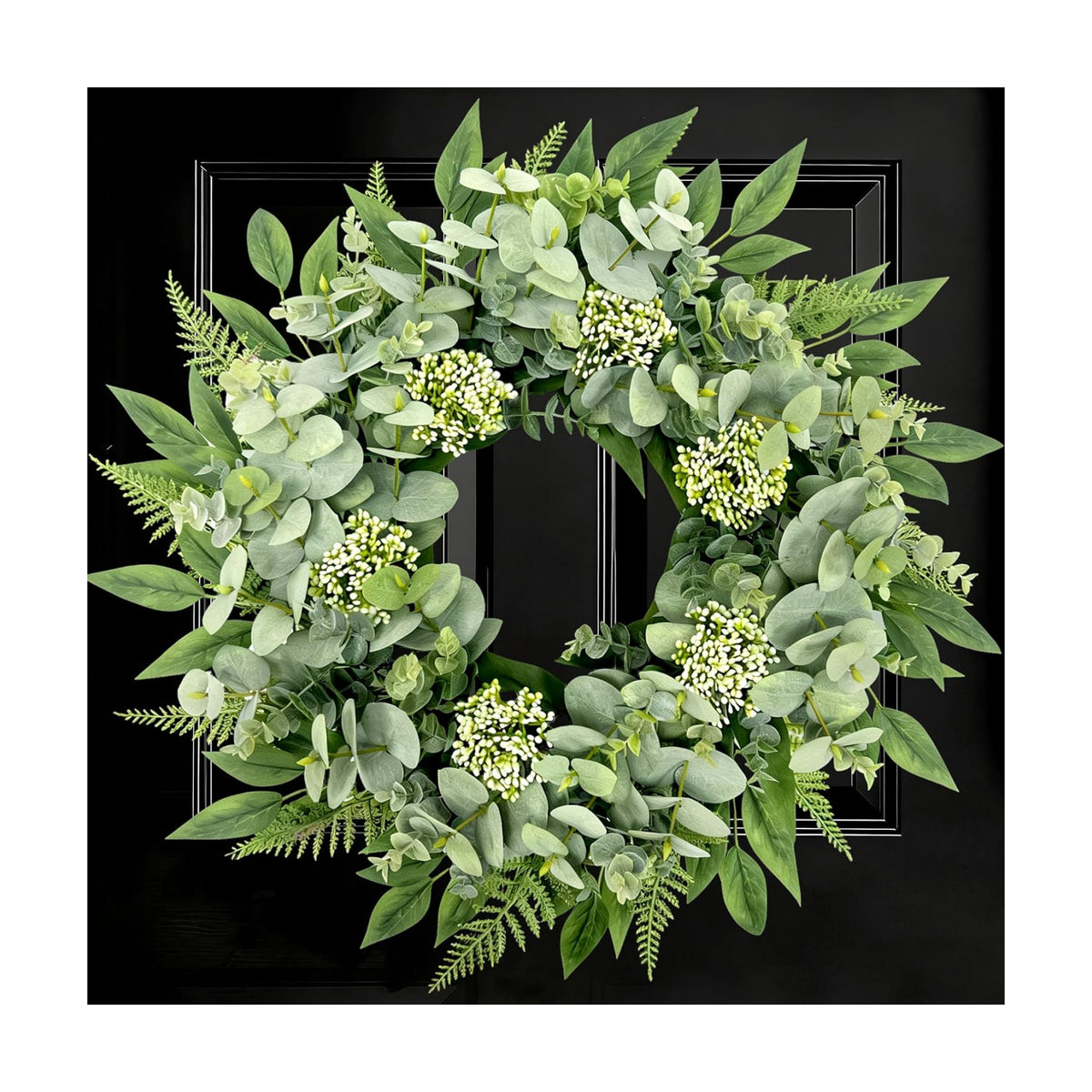 24" Faux Eucalyptus Fern Wreath for Front Door, Year-Round Farmhouse