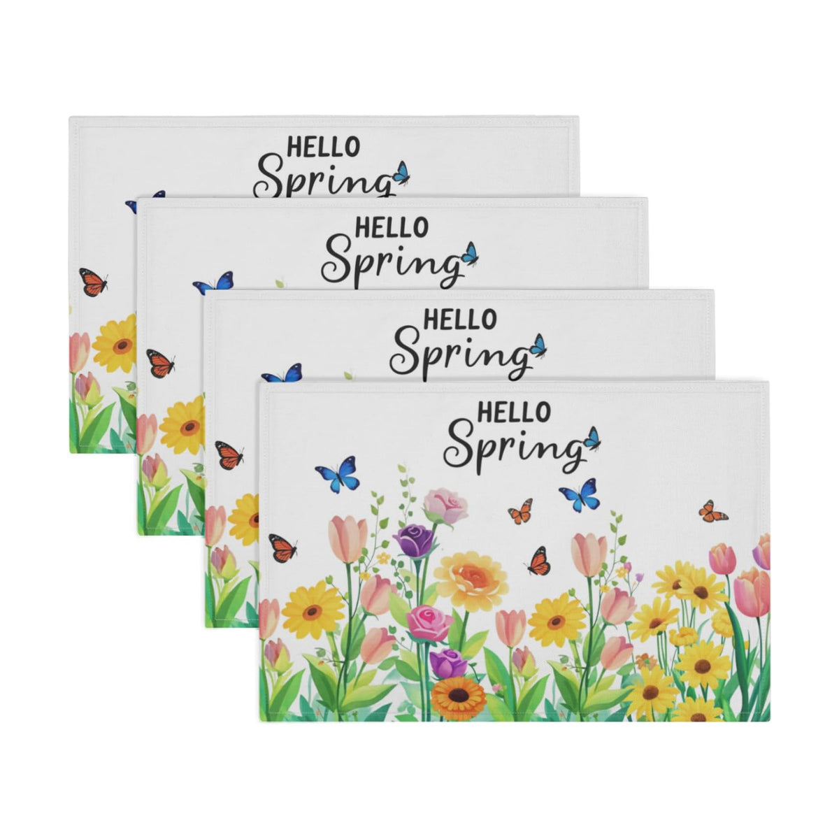 Spring Placemats Set of 6 18x12 Inch Floral and Butterfly Linen Place Mats Heat-Resistant Washable Wipeable Sunflower and Tulip Flowers Table Mat for Party Kitchen Dining Room Dinner Table Decor