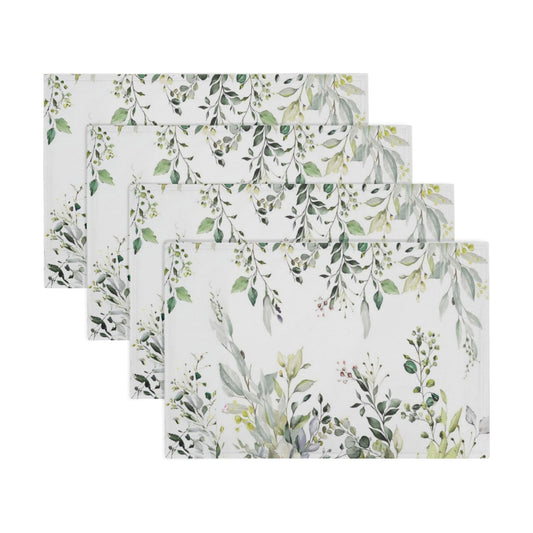 Eucalyptus Leaf Placemats Set of 4 18x12 Inch Green Leaves Linen Place Mats Heat-Resistant Washable Wipeable Spring Cottagecore Botanical Table Mat for Party Kitchen Dining Room Dinner Table Decor