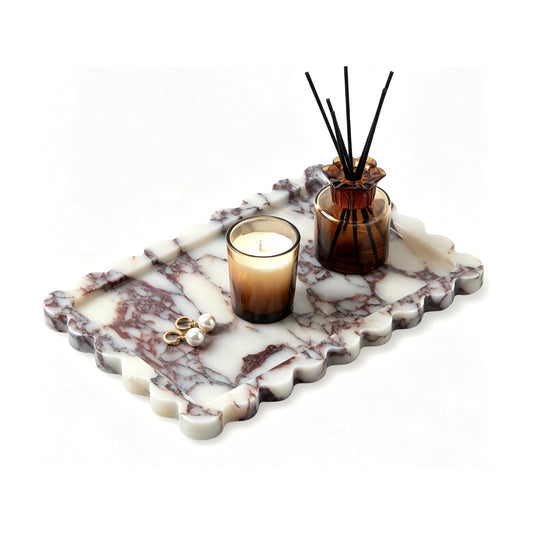 Scalloped Marble Tray / 11.8 x 7.8 x 0.7 / Scalloped-calacatta Viola / Natural