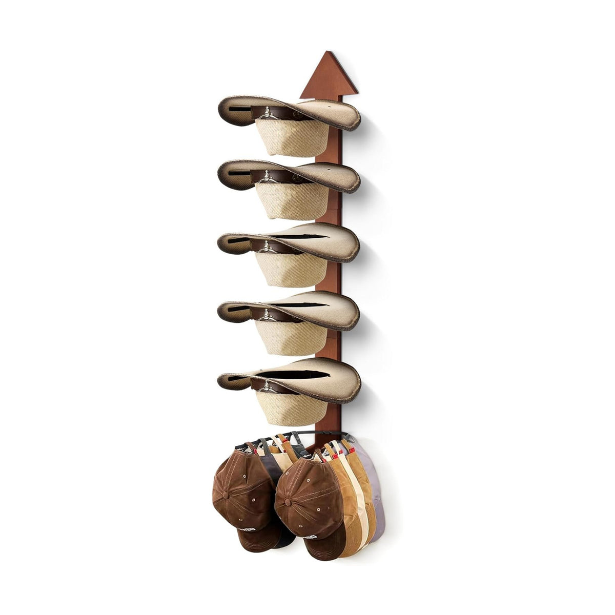 Cowboy Hat Holder for Wall 6PK Arrow Solid Wood with Metal Western Hat Rack | Wall Decor Hat Organizer Hanger Storage