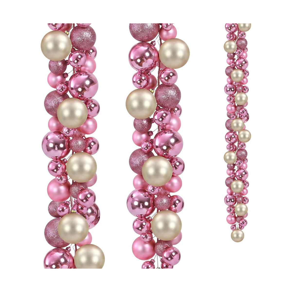 2 Pcs 6 ft Christmas Ball Ornament Garland, Pink, Champagne Gold | Bauble Bulb Christmas Tree Ball Decoration