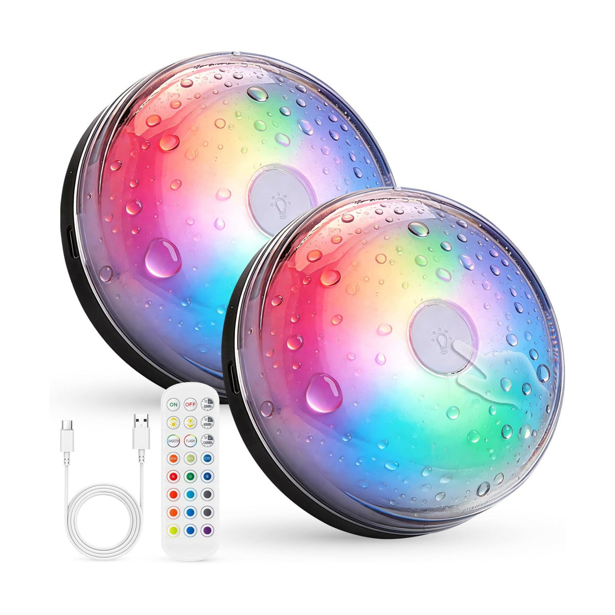 Rechargeable RGB Ambient Shower Light Waterproof Inside, 15 Color Changing Mood Lighting for Bathroom Bathtub IP65