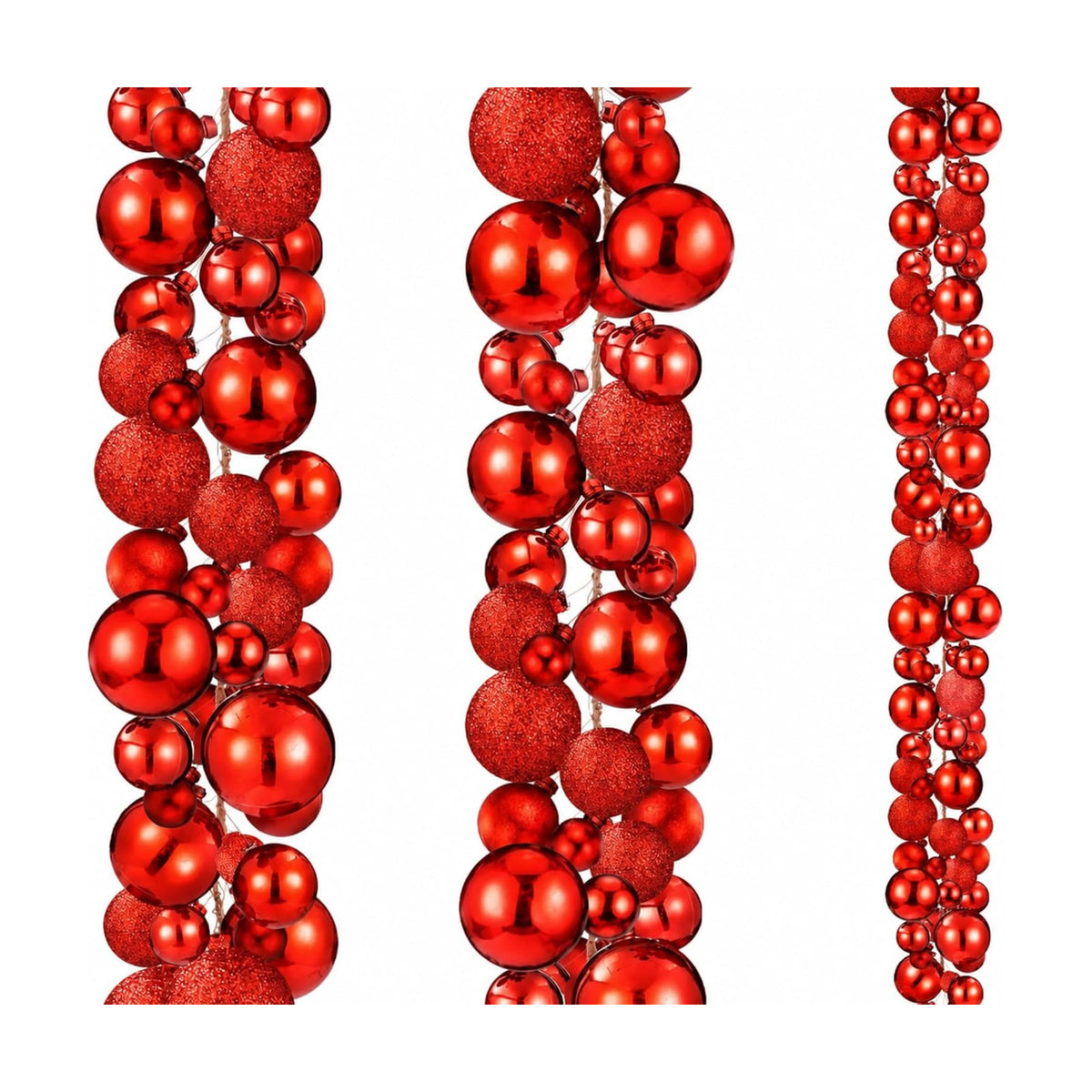 2 Pcs 6 ft Christmas Ball Ornament Garland, Mixed Red | Ball Ornament, Christmas Bulb Garland, Xmas Tree Bauble