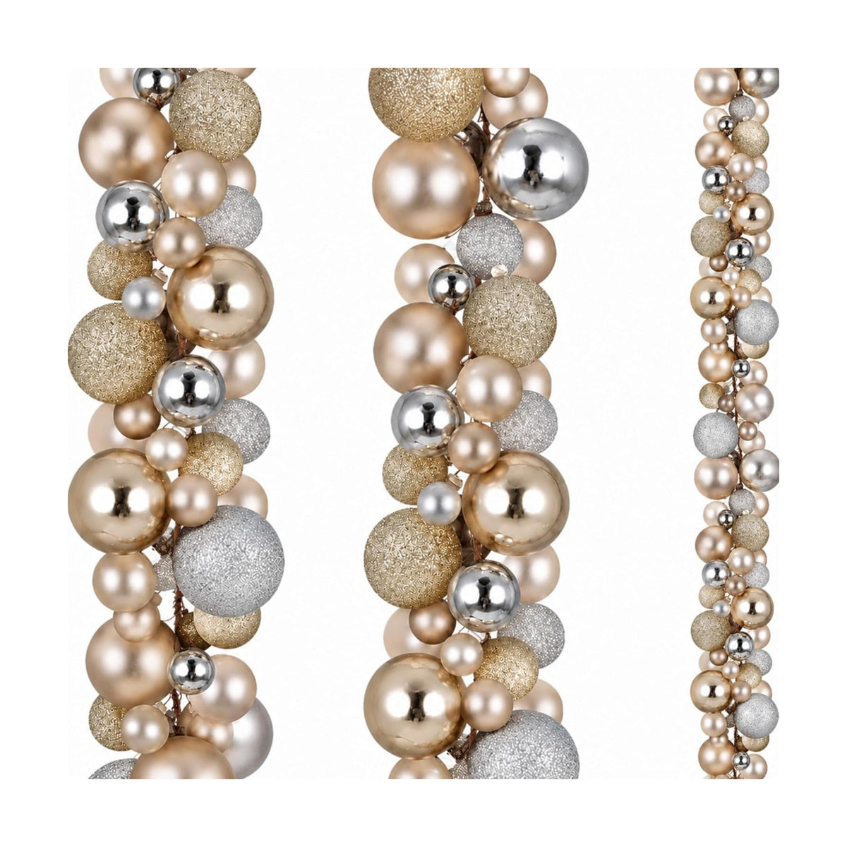 2 Pcs 6 ft Christmas Ball Ornament Garland, Silver, Champagne Gold