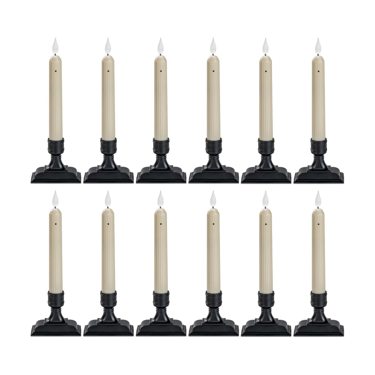 Homemory 12 Pcs Window Candles with Sensor Dusk to Dawn, White Light Electric Window Candle, Christmas Fake Candles Battery Operated, Led Candlesticks with Black Holders for Xmas Holiday Decor
