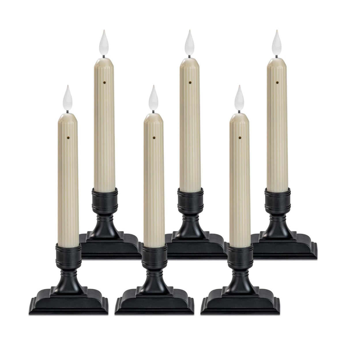 Homemory 6 Pcs Window Candles with Sensor Dusk to Dawn, White Light Electric Window Candle, Christmas Fake Candles Battery Operated, Led Candlesticks with Black Holders for Xmas Holiday Decor