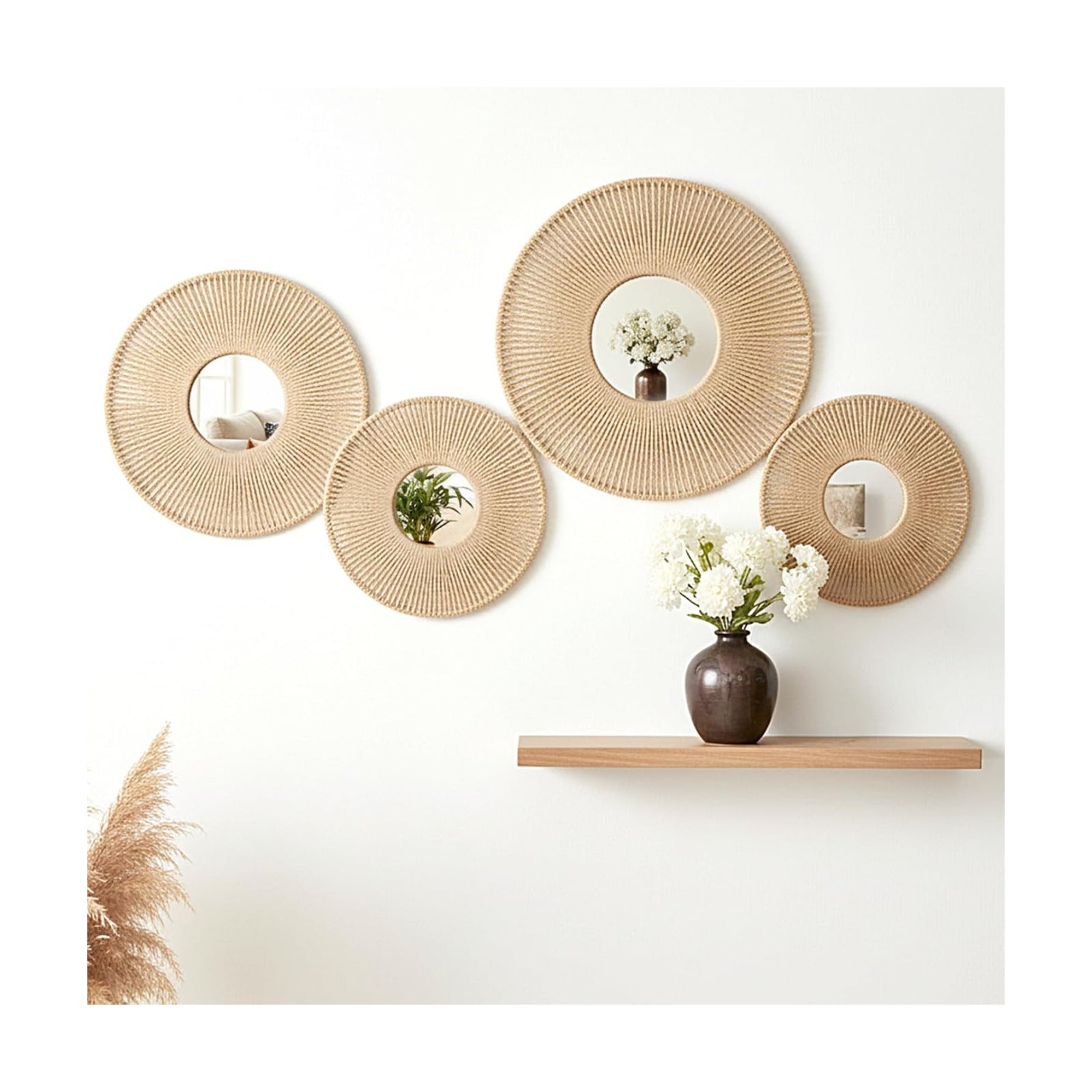 Boho Mirror Wall Hanging Decor / 11.8 Inch / Set of 4