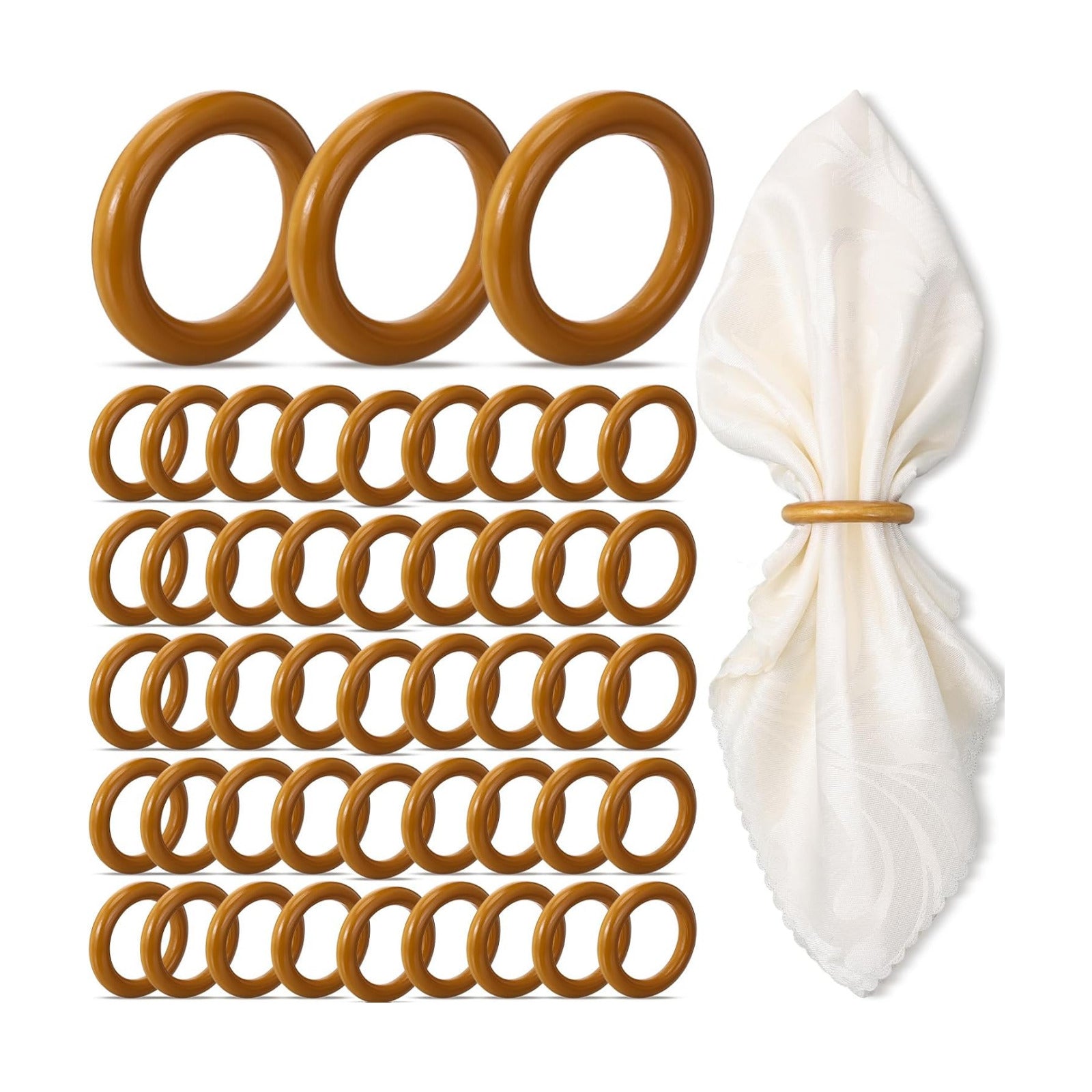 Decorative Wooden Napkin Rings Bulk Exquisite Round Dining Table Napkin Holder / Brown / Set of 50