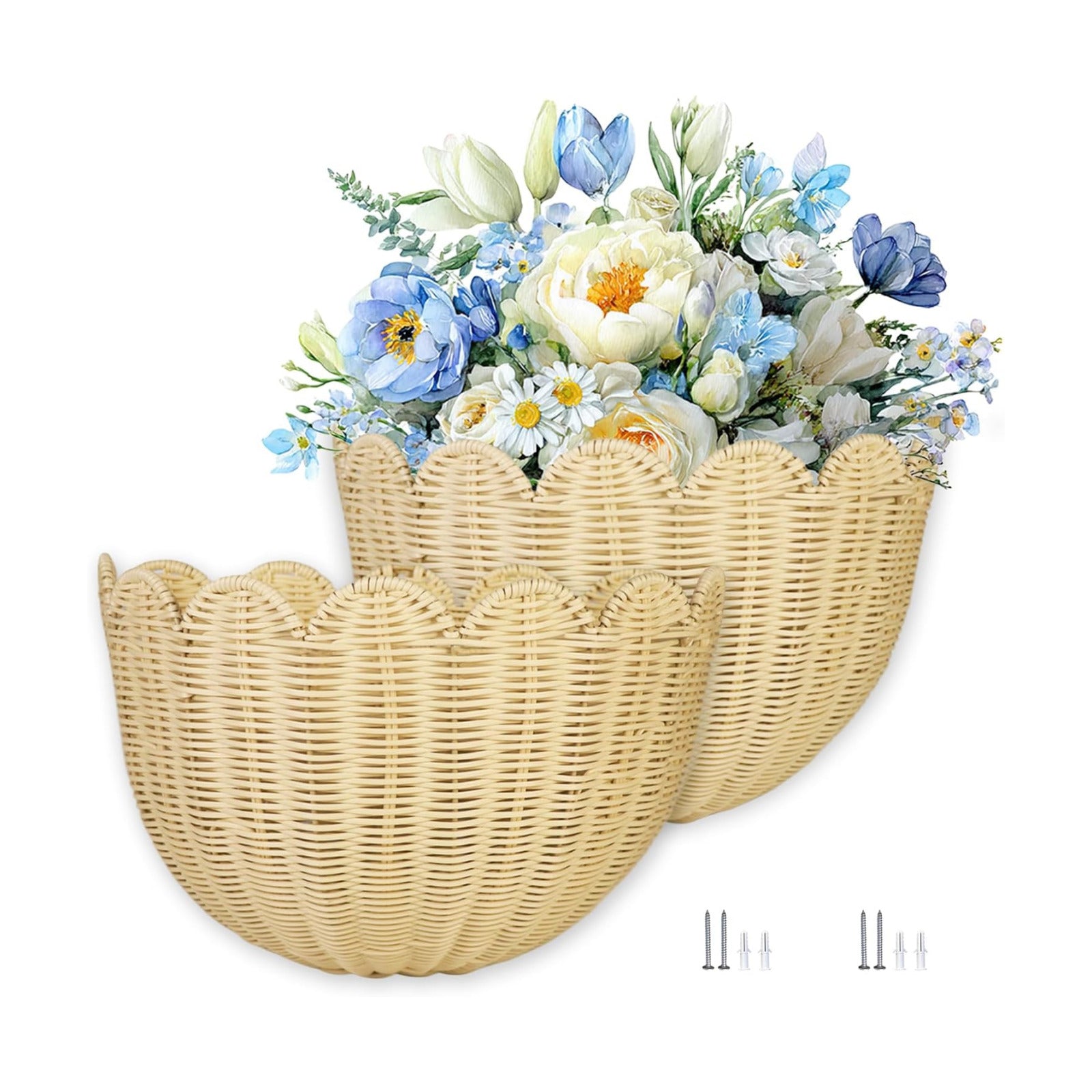 in.Hand-woven by of intangible cultural Rattan Hanging Basket Woven / 15.7 x 10 x 8 / Set of 2