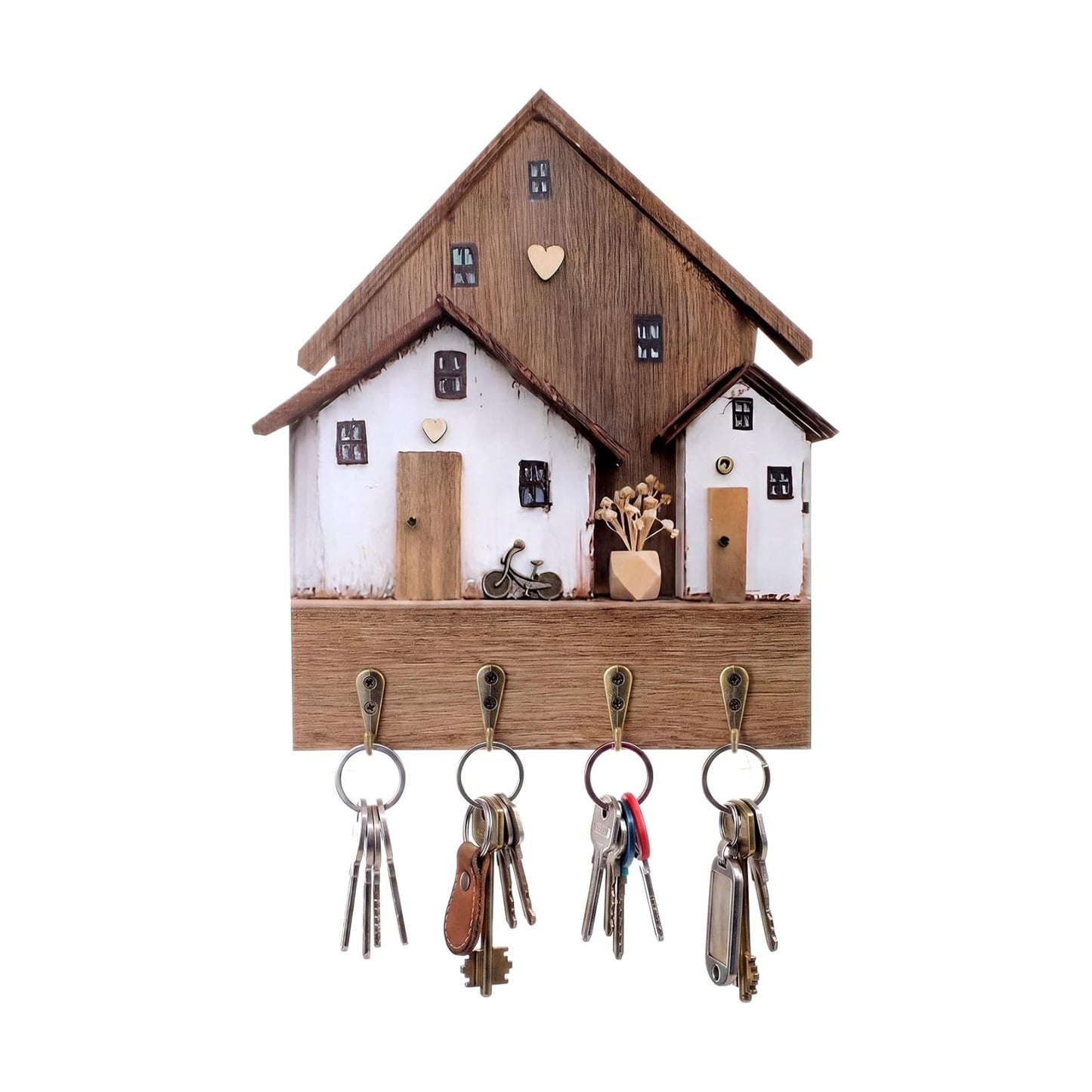 Wooden Key Holder / Key Hanger Purse Organizer Decorative Wall Hooks House Shaped Boho Decorative