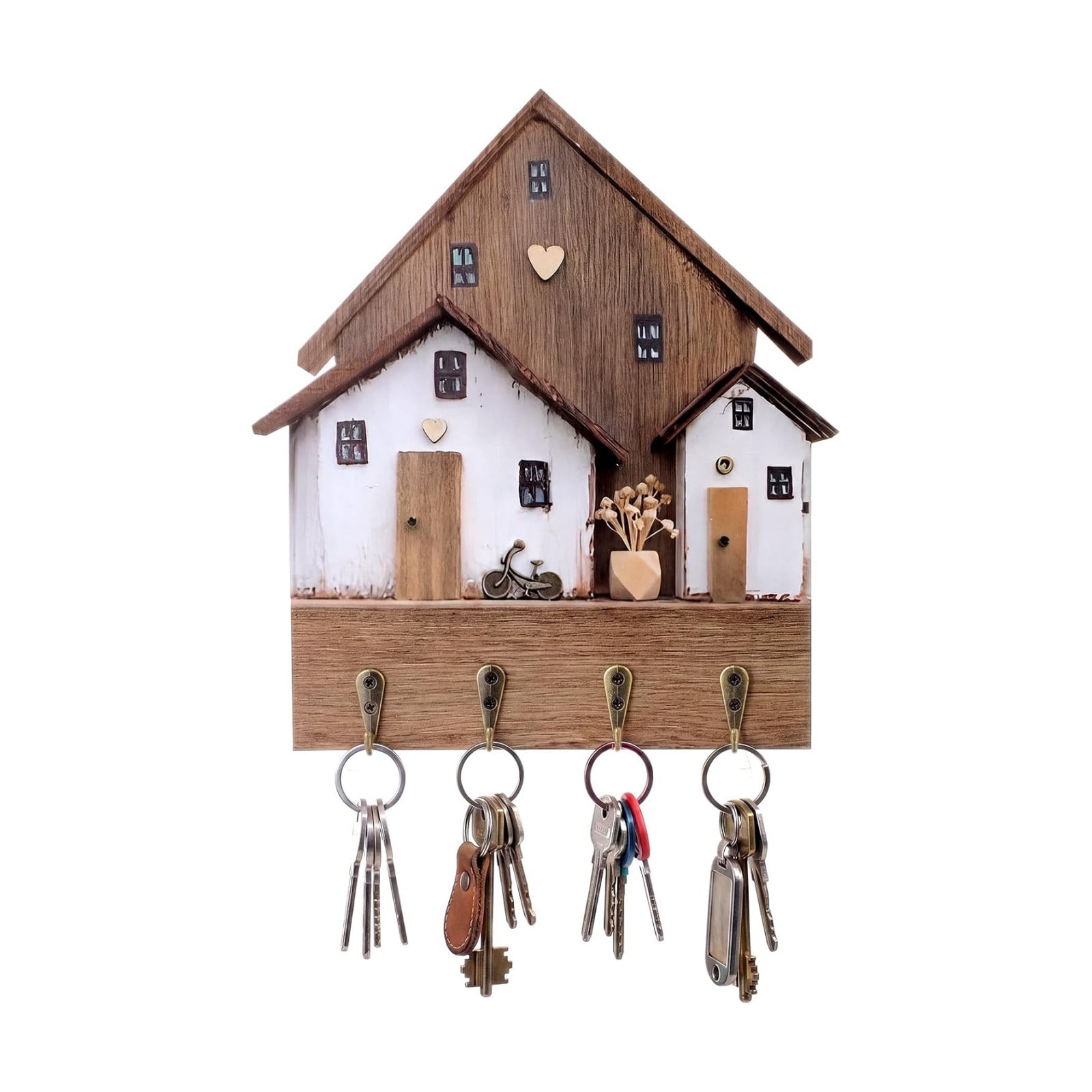 Wooden Key Holder / Key Hanger Purse Organizer Decorative Wall Hooks House Shaped Boho Decorative