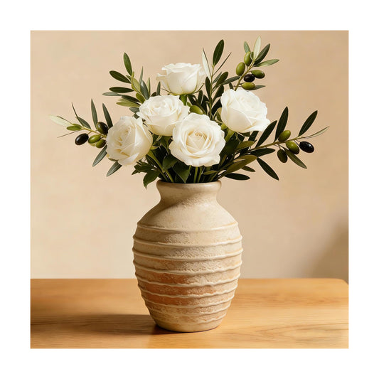 Ceramic Flower Vase 6.7" Farmhouse Table Vases Rustic Vintage Vase Decorative / 6.7" H - Terracotta