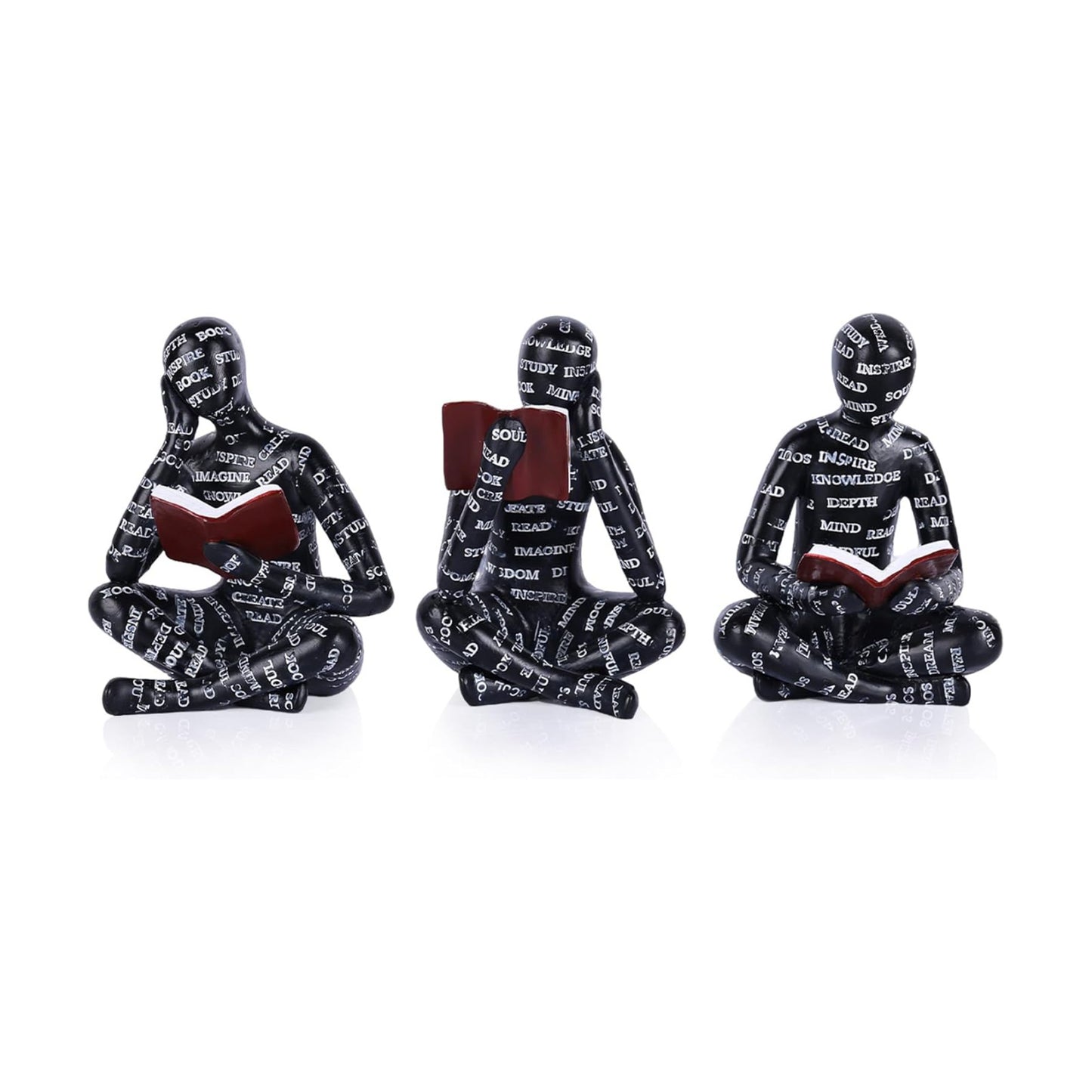 Reading Figurines Modern Bookshelf Decor / Black / Set of 3