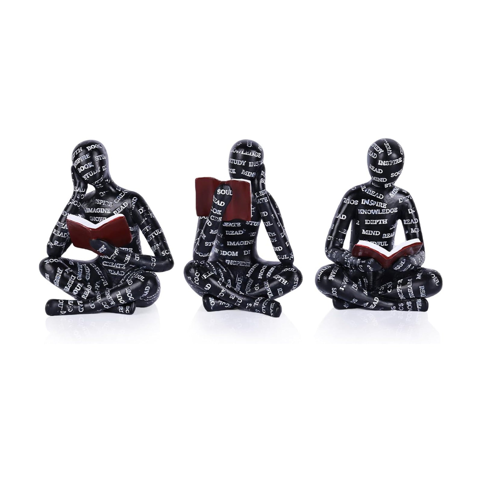 Reading Figurines Modern Bookshelf Decor / Black / Set of 3