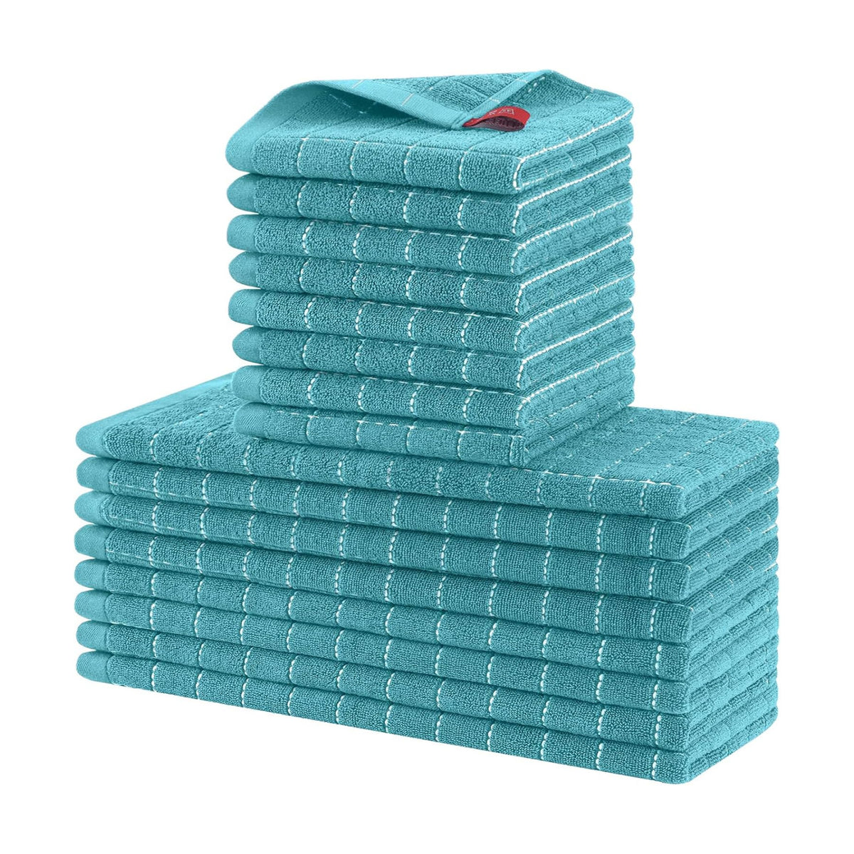Homaxy Kitchen Towels and Dishcloths Set, Set of 16, Lake Blue | Bulk Cotton Terry Kitchen Towels, Checkered Designed