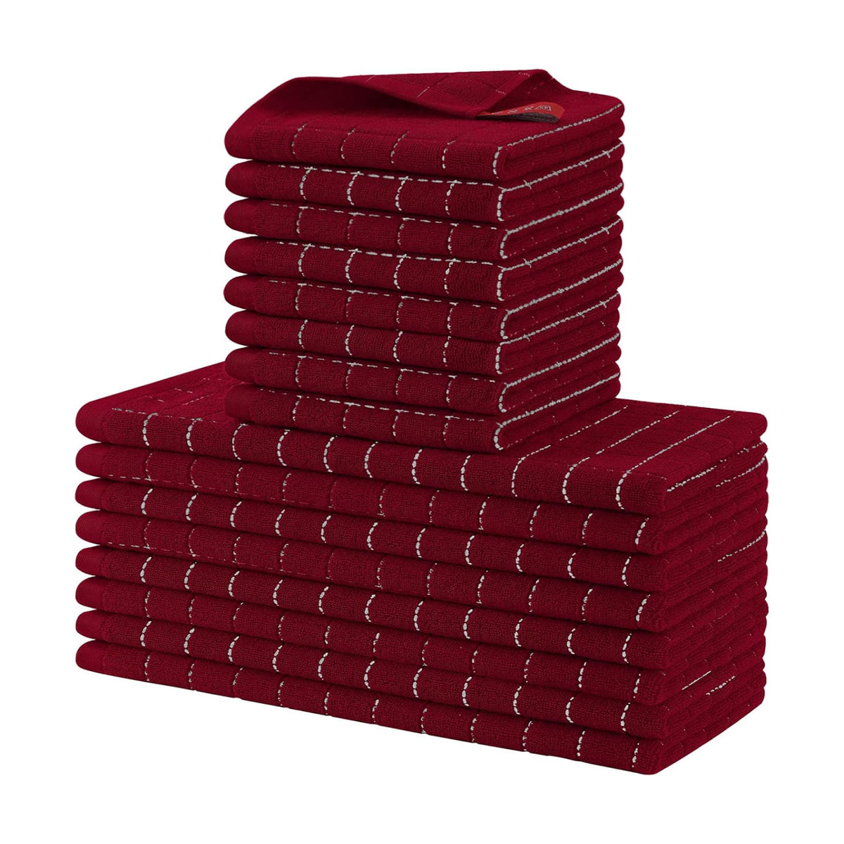 Homaxy Kitchen Towels and Dishcloths Set, Set of 16, Brick Red | Bulk Cotton Terry Kitchen Towels, Checkered Designed