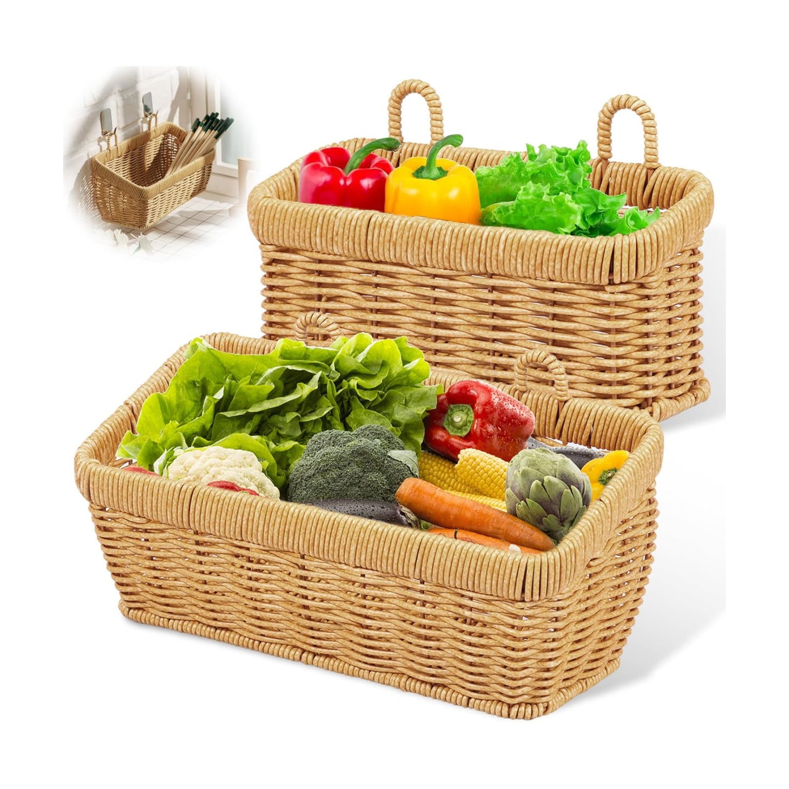 Woven Storage Hanging Basket / Set of 2
