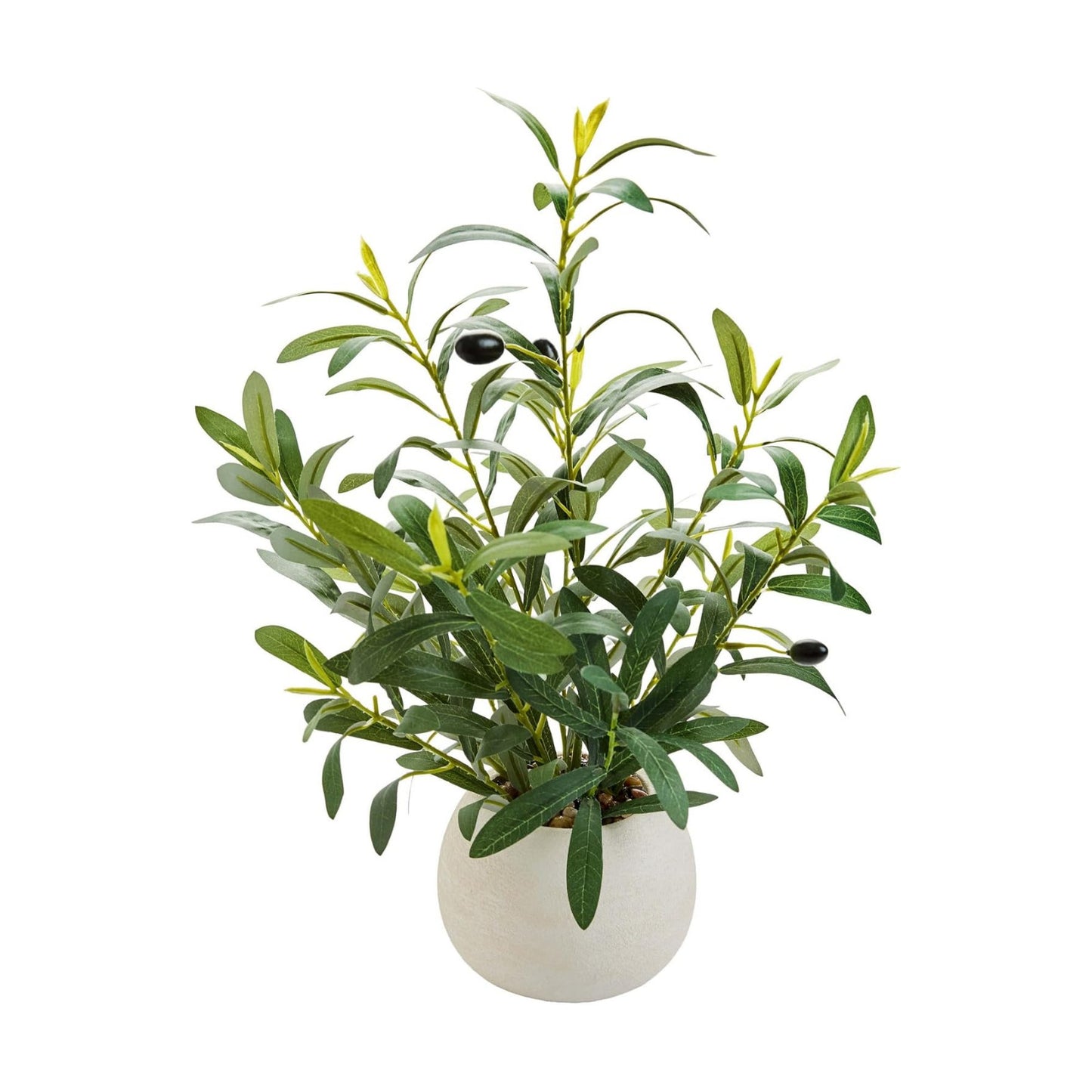 17" Artificial Potted Plant / Olive / White