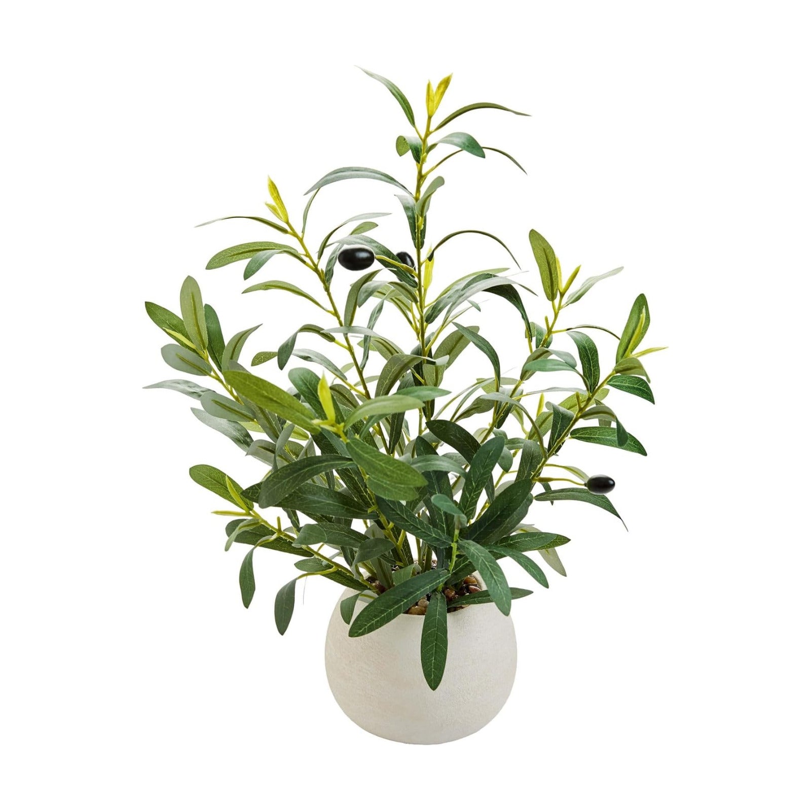 17" Artificial Potted Plant / Olive / White