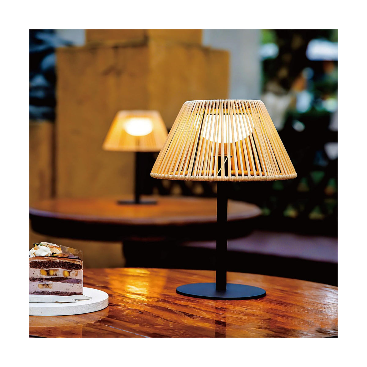 Rattan Solar Table Lamps - 2 Modes, Remote, Dimmable,Warm White,2pk