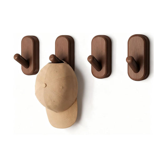 Wooden Wall Hooks for Hanging / Dark Walnut / Set of 4