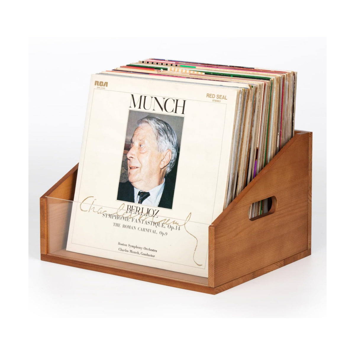 Vinyl Record Storage Crate, Solid Wood Rustic Record Box Holds 60 LP Albums, Wooden Record Holder Organizer with