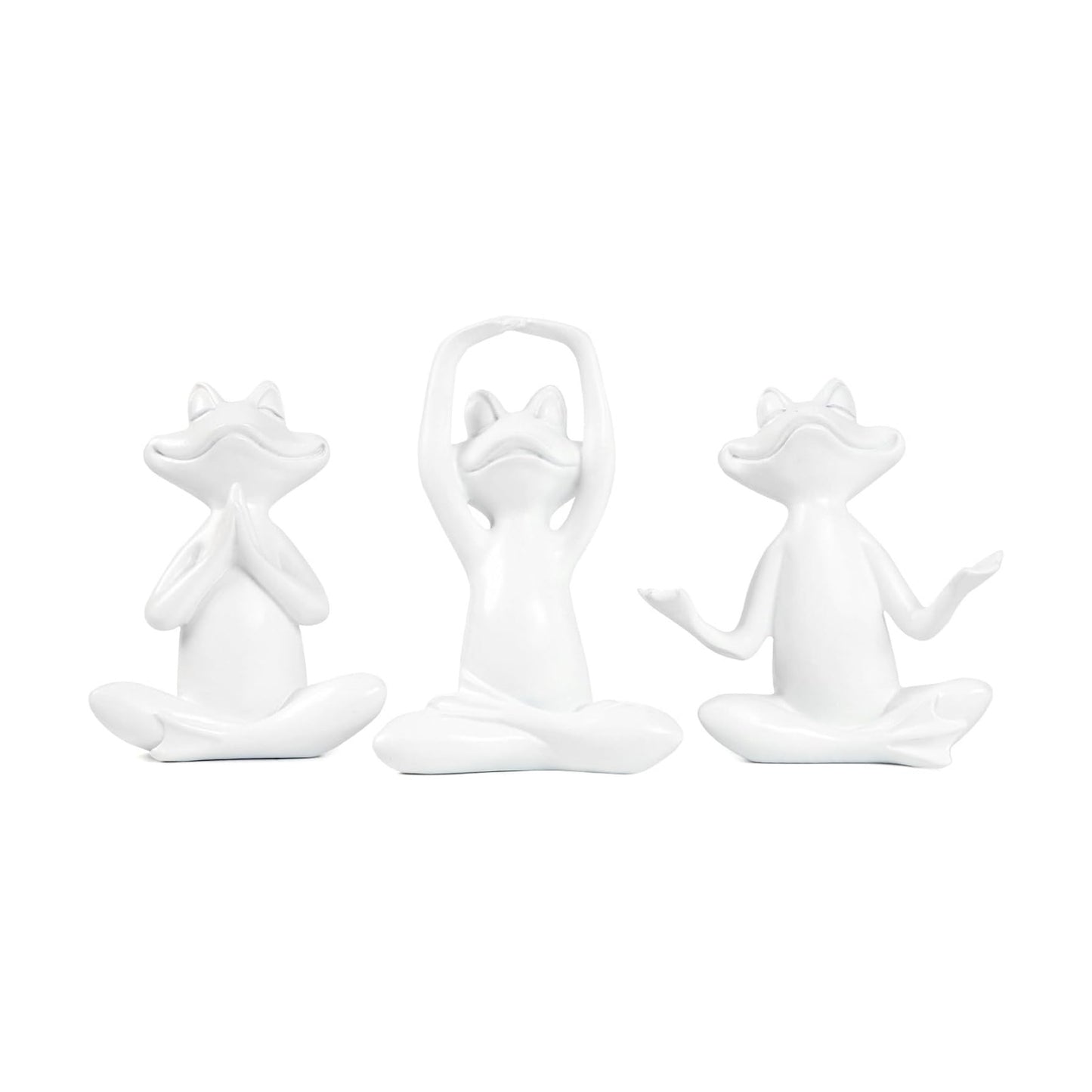 Suoedd White Frog Yoga Figurines 3 Pcs,Modern Decor for Shelf,Desk,Office