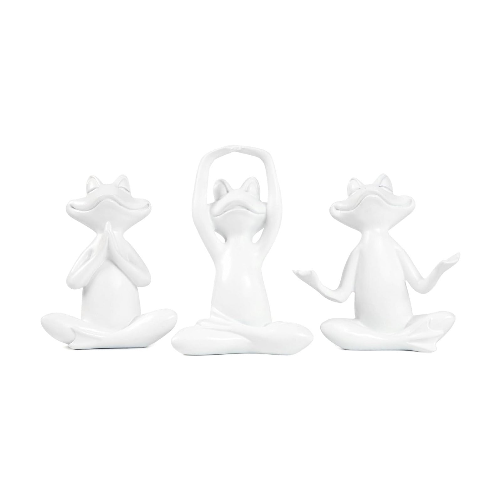 Suoedd White Frog Yoga Figurines 3 Pcs,Modern Decor for Shelf,Desk,Office