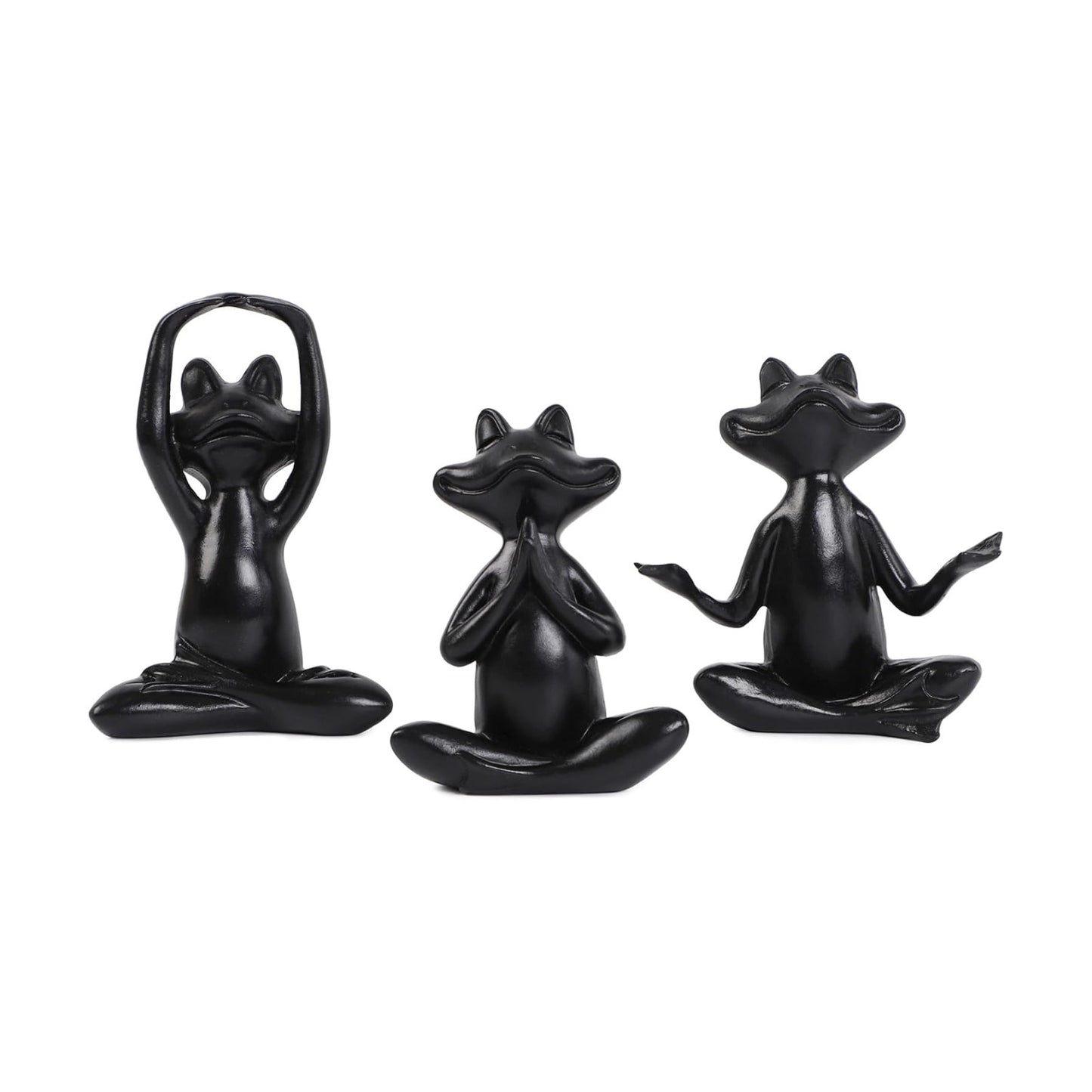 Suoedd Black Frog Yoga Figurines 3 Pcs,Modern Decor for Shelf,Desk,Office