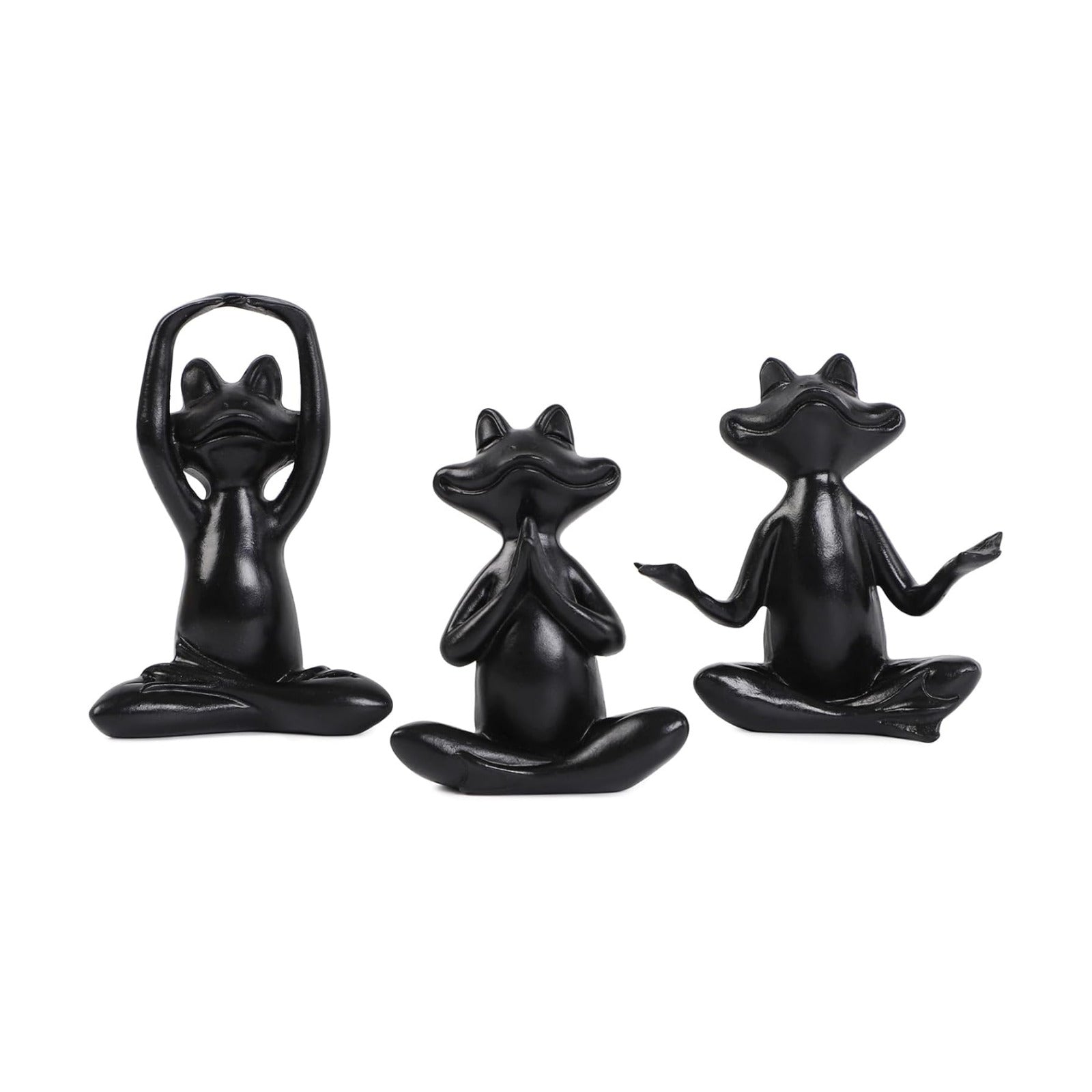 Suoedd Black Frog Yoga Figurines 3 Pcs,Modern Decor for Shelf,Desk,Office